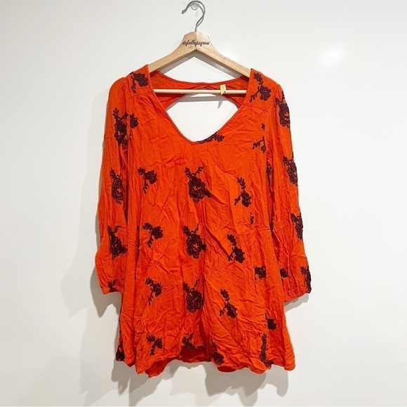 Free People Austin Embroidered Bohemian Mini Dress Red Orange - Picture 3 of 12